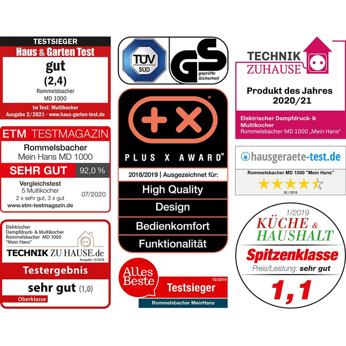 Електрична пароварка MD 1000 'MeinHans - оригінал - 14 автоматичних програм, регульованих від 40 C до 170 C, 2 рівні тиску пари, к