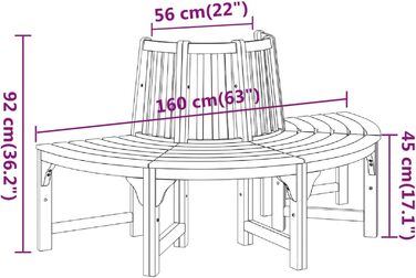 Лавка на дереві Homgoday Садова лавка Дерев'яна лавка Лавка для парку Лавка для патіо Лавка для саду Меблі зі спинкою Ø160 см Масив дерева Евкаліпт Половина кругла Ø 160 см