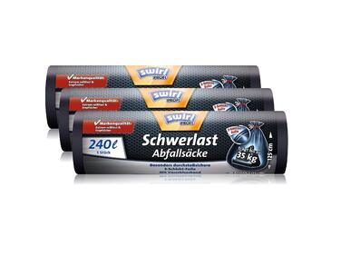 Міцні пакети для сміття Swirl Professional зі шнурком, 240 літрів, стійкі до розривів, 5 шт. в рулоні (упаковка з 3 шт. )