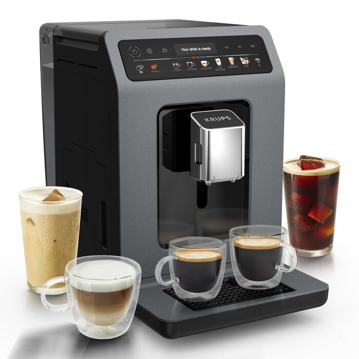 Кавомашина Krups Evidence Hot & Cold 18 видів напоїв (гарячі та холодні), One-Touch Cappuccino, молочна система, автоматичне очищення, швидкий розігрів, EA898GF0