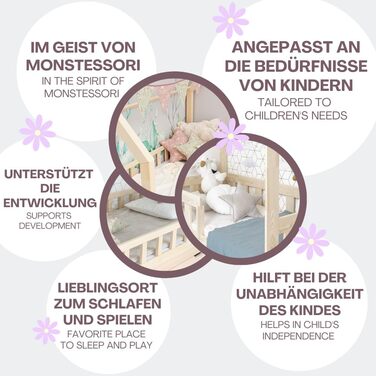 Ліжко-будиночок 90x160 із захистом від падіння, натуральне дерево - Bell Nuo - дитяче ліжко з ящиком для зберігання - дитяче ліжко з рейковою основою - міцне ліжко із захистом від падіння для дитячої кімнати