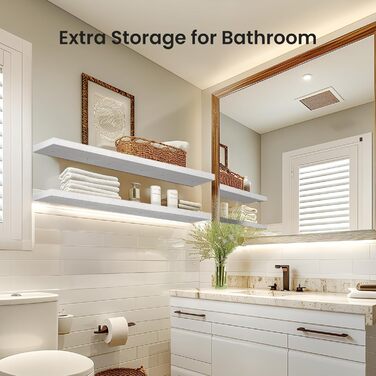 Настінна полиця STOREMIC, Білі настінні полиці 40 см, Комплект із 3 плаваючих полиць білого кольору, Сучасна декоративна полиця з лаконічним покриттям для спальні, кухні, офісу, вітальні тощо. Білий колір 40 x 14 x 3 см