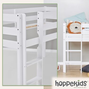 Дитяче ліжко Hoppekids 70x160 см, ліжко-горище/середній рівень сну, виготовлене з масиву сосни, біле, виготовлено в ЄС, з 10-річною гарантією 70x160 білий