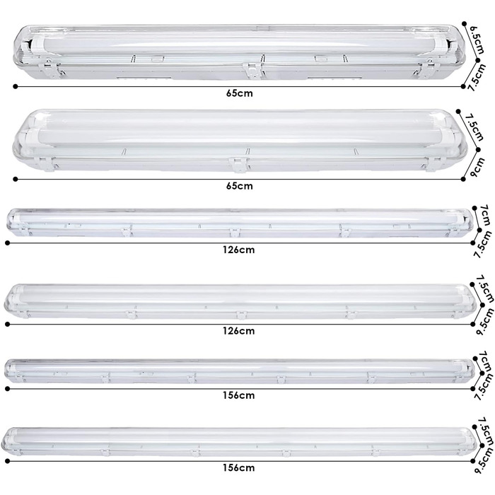 Світлодіодний вологозахисний ліхтар 24 Вт Лампа для ванни 150CM Холодна біла 6000K Люмінесцентна лампа Водонепроникна IP65 Освітлення майстерні 2040LM T8 Світлодіодна трубка для гаража Майстерня Офіс Склад 1 світлодіодна трубка 24 Вт холодна біла 4 шт., 4