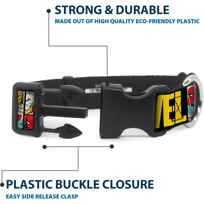 Нашийник для собак, пластиковий, з застібкою, Marvel Comics, 22.9-38.1 см, ширина 1.3 см, багатокольоровий. Розмір L (для обхвату шиї 35-43 см)