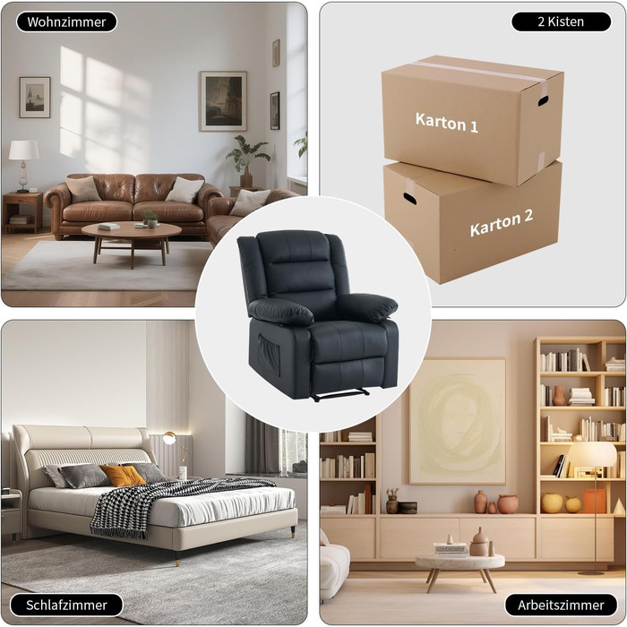 Крісло для телевізора з функцією відкидання спинки, масажне крісло з функцією підігріву, крісло-реклайнер з функцією відкидання спинки, крісло для вітальні, зручне крісло для читання, крісло для відпочинку з ручним керуванням (чорне) Чорне ручне керування