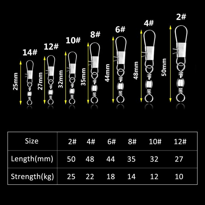 Рибальські вертлюги Вертлюги бочки з нержавіючої сталі Набір аксесуарів для риболовлі Швидко котячий зєднувач для риболовлі Замок Застібки Волосінь до гачка Спінінг, 50 шт.