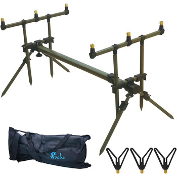 Тримач для вудилищ Master Rod Pod Aluminum Deluxe на 3 вудилища, включаючи сумку для зберігання вудилищ (зелений тримач для вудилищ)