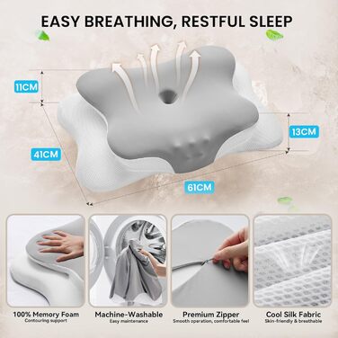 Подушка для шиї - ортопедична подушка з піни з ефектом пам&39яті для підтримки шиї від болю в шиї, ергономічна подушка-метелик для сну на боці, спині та животі, світло-сірий - білий