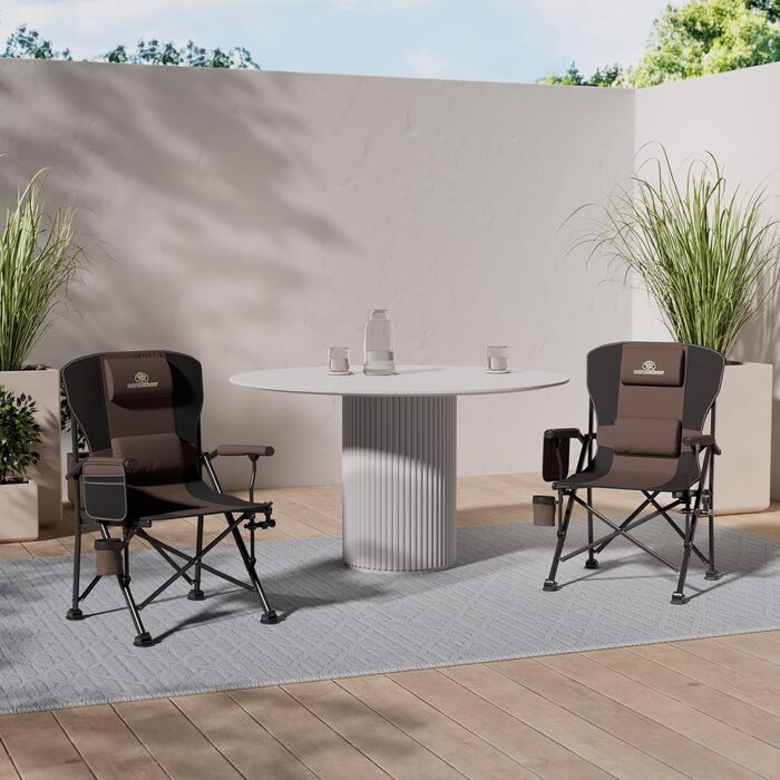 Складаний кемпінговий стілець, коричневий, міцний до 160 кг ергономічний, велике сидіння з подушкою, кишенею, тримачем для напоїв, складний Рибальський стілець, складний стілець, кемпінговий стілець, пляжний стілець - Риболовля