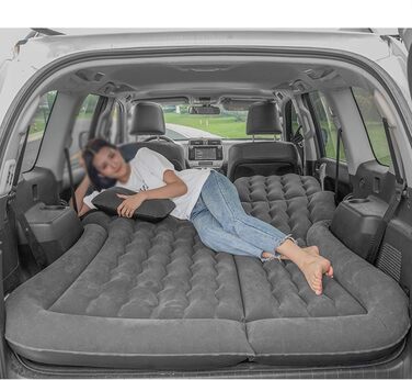 Надувний матрац Ejoyous Car SUV, портативний товстий надувний матрац з повітряним насосом та двома подушками для подорожей, кемпінгу та активного відпочинку на свіжому повітрі 174 x 126 см (чорний)