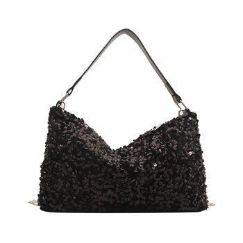 Вечірня сумочка-клатч, чорна, з паєтками, на ланцюжку для вечірок, весіль та випускних