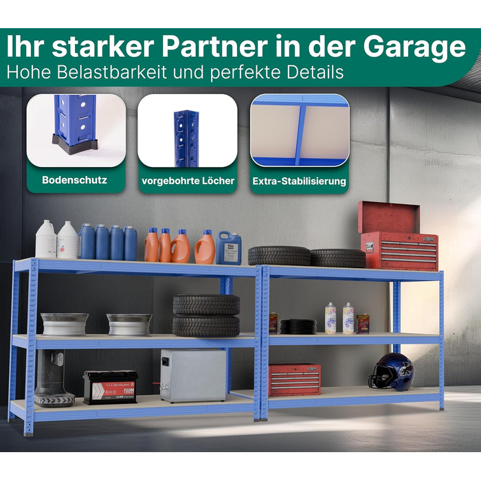 Міцний стелаж 180 x 150 x 60 см, вантажопідйомність 1000 кг, стелаж для зберігання, підвищена міцність сталі, металевий стелаж, стійкий до цвілі, стелаж для підвалу, стелаж без болтів, стелаж для майстерні (150 см з інструментами)