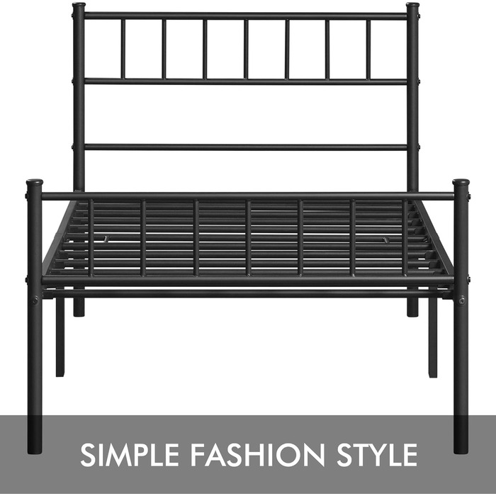 Металеве ліжко Yaheetech, Ліжко з металевим каркасом, Гостьове ліжко, Односпальне/Двоспальне ліжко, Сучасні каркаси ліжка, Каркас ліжка, Дитяче ліжко з рейковою основою для спальні/гостьової кімнати, 90 x 190 см, Чорний, 90 x 190 см
