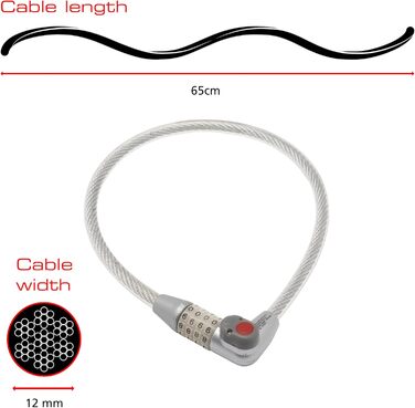 Велозамок Burg-Wchter спіральний з кодовим замком та підсвічуванням, модель 230 180 L з тримачем, захист від крадіжки, довжина 180 см, діаметр 12 мм, асортимент кольорів, довжина тримача 65 см