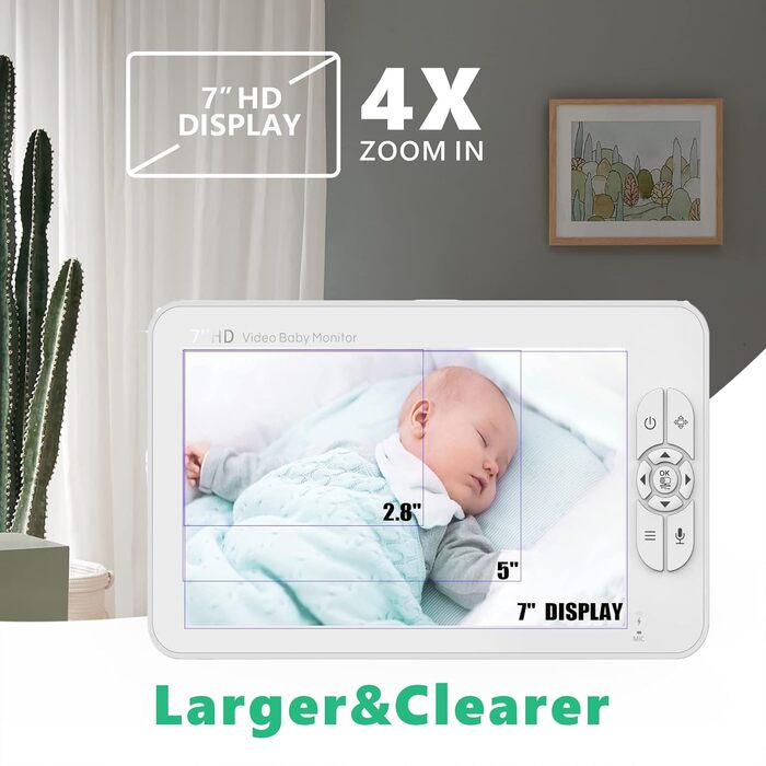 Камера радіоняні Matosio, відеоняня, великий РК-екран 7 дюймів HD, дитяча камера 355 PTZ, нічне бачення, функція VOX, акумулятор 4