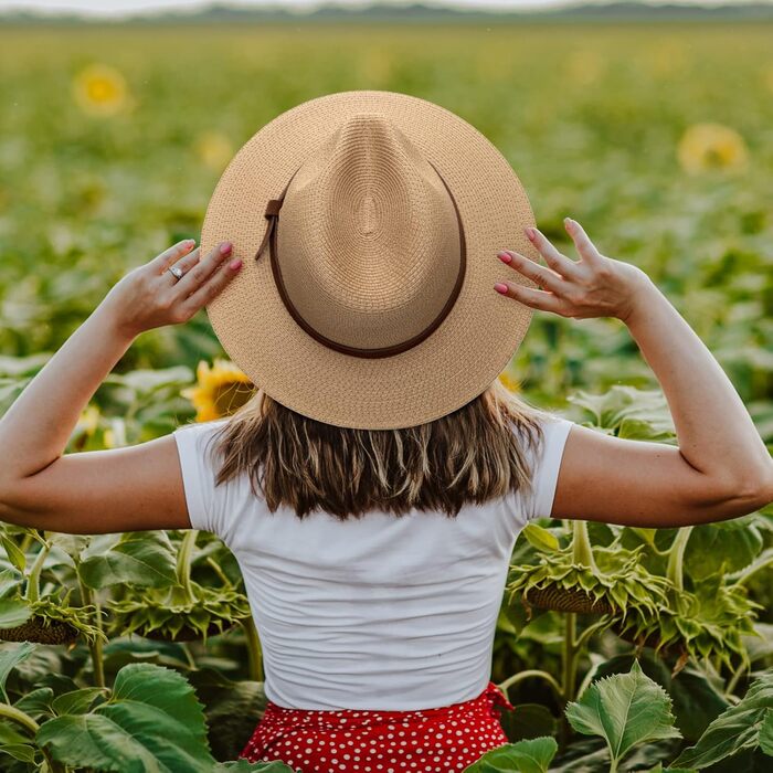 Жіноча панама-капелюх Fedora, пляжний сонцезахисний капелюх із широкими полями, солом&39яний капелюх-згорток UPF 50 M, пояс із широкими полями хакі