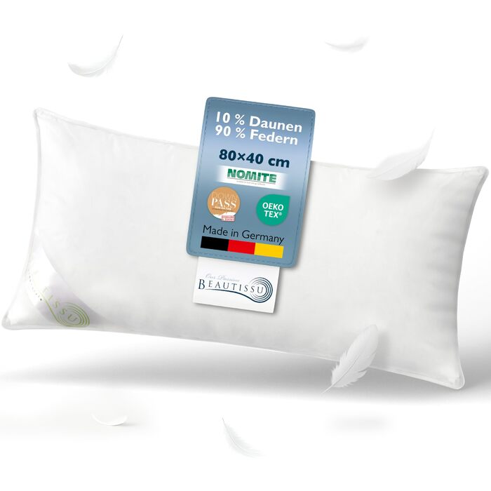Пухова подушка Beautissu 40x80 80x80 Пухова та пір&39яна подушка, 100 зроблено в Німеччині Пухова подушка 40 x 80 см Сертифіковано Oeko-Tex, Downpass та Nomite Можна прати та сушити в сушильній машині FK 40x80 см (1 упаковка)