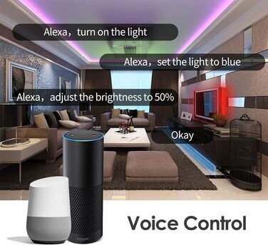 Світлодіодна стрічка, розумна світлодіодна стрічка RGB Alexa 15 м, світлодіодна стрічка самоклеюча з пультом дистанційного керування, налаштування таймера для вечірки, будинку, спальні, прикраси кухні 2x7,5 м Wi-Fi