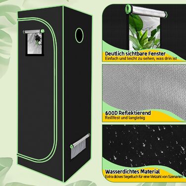 Гроубокс Growzelt 100x100x200 см, намет для вирощування з тканини Oxford 600D, світло- та водонепроникний шаф для рослин, вентильована теплиця для домашнього вирощування, індор-бокс 100*100*200 см