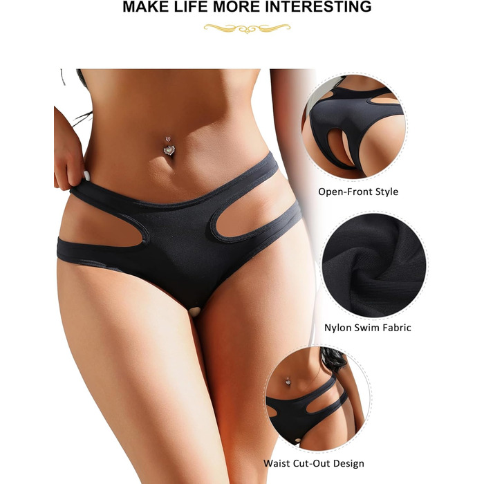 Жіночі стрінги ohmydear, чорні, еротичні, з вирізом спереду, розмір M