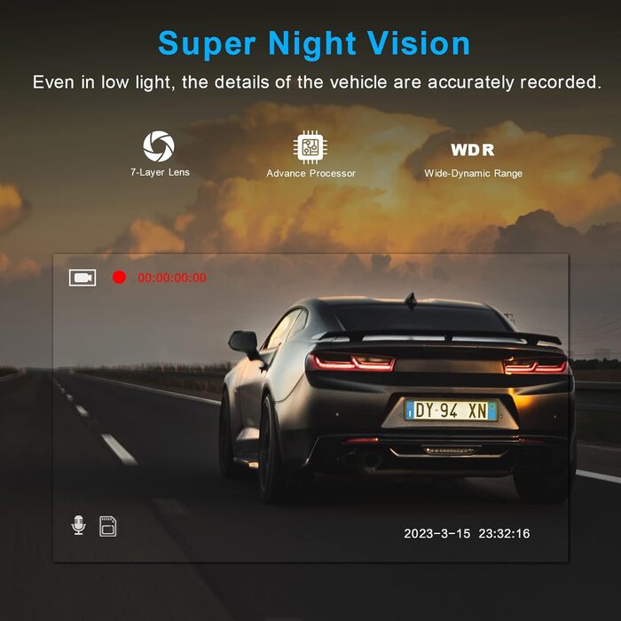 Відеореєстратор автомобільний передній з 64G SD картою, 3 ' IPS екран автомобільна камера, 176 ширококутний відеореєстратор, 1080P