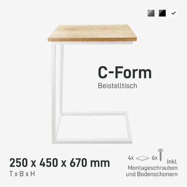 С-подібний журнальний столик Металевий та дерев&39яний столик для ноутбука Журнальний столик для дивана або крісла Практичне місце для зберігання Тумба під ліжком (з дубовою та білою стільницею) Зі стільницею з білого дуба