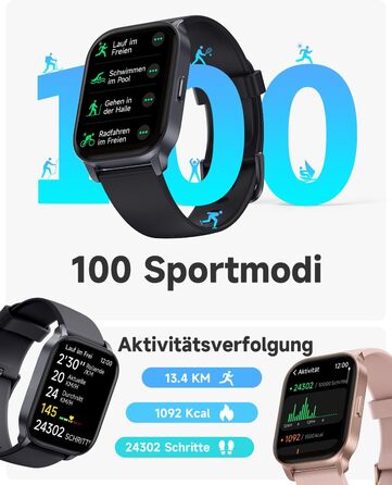 Розумний годинник TOOBUR з функцією телефону, сумісний з Alexa, фітнес-годинник зі 100 видами спорту, серцевий ритм, сон, фітнес-трекер для чоловіків та жінок, водонепроникний IP68, сумісний з Android та iOS, темно-чорний