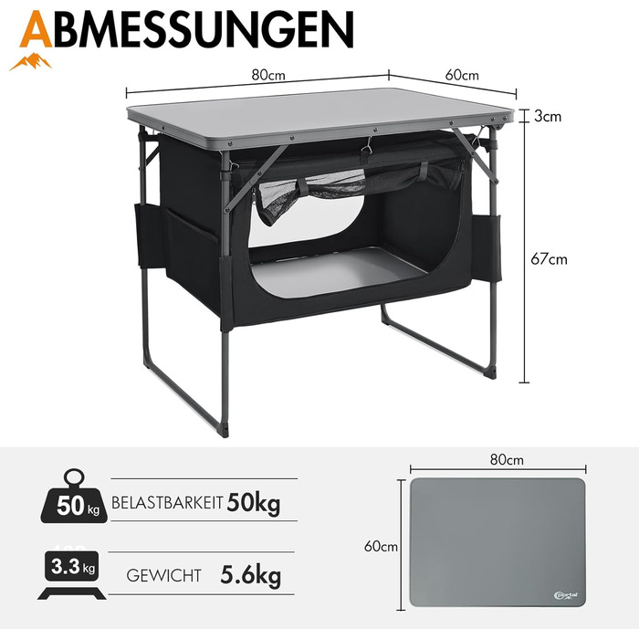 Портальний розкладний кемпінговий стіл з місцем для зберігання, розкладний обідній стіл, міні-садовий стіл, надлегкий для кемпінгу, використання на вулиці, балкону, саду