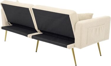 Диван-ліжко Kebnor з регульованим кутом нахилу, золотими ніжками, подушками та боковими кишенями для зберігання речей (бежевий) Beige-a