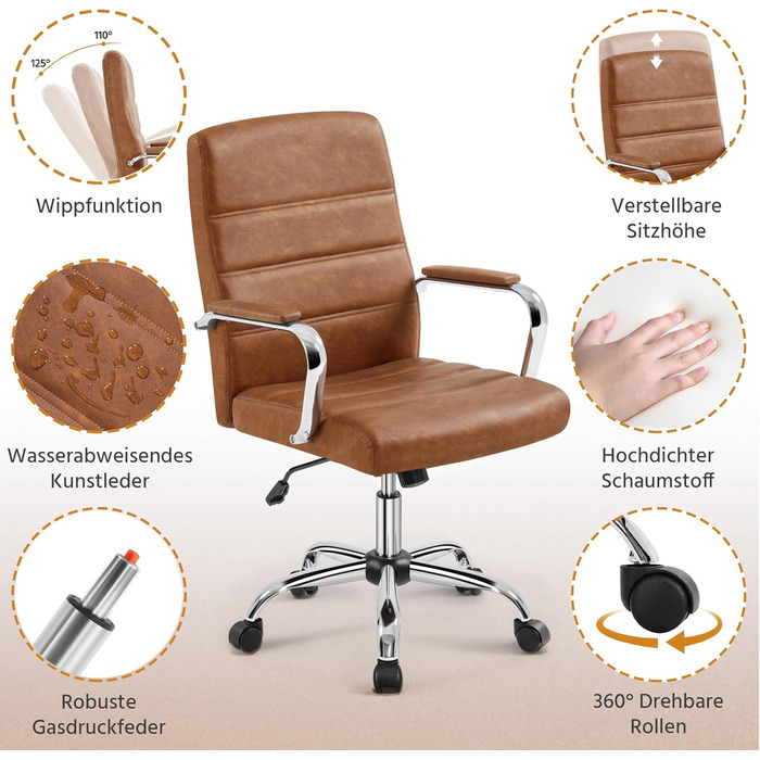 Офісне крісло Yaheetech, до 130 кг, штучна шкіра / метал, іржаво-коричневий