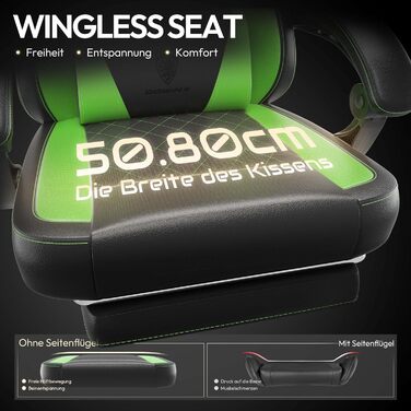 Ігрове крісло Dowinx, гоночне ігрове крісло, ергономічне ігрове крісло з поперековою опорою, ігрове крісло зі штучної шкіри 150 кг, зелене