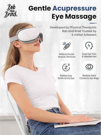 Боб і Бред EyeOasis 2 - Масажер для очей із теплом, музикою та компресійним масажем, електричний масажер для очей, маска для очей для усунення темних кіл і сухості очей, подарунки для чоловіків і жінок