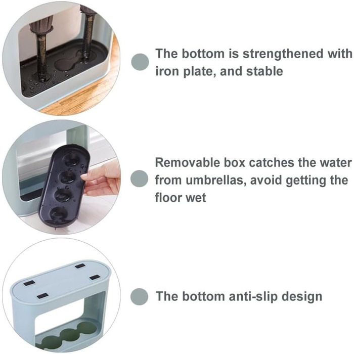 Підставка для парасольок Amrocky, пластиковий тримач для парасольки з гідроскопічним піддоном, маленька підставка для парасольки, економія місця, для складних парасольок, відро для парасольки для внутрішнього використання, домашній офіс чорний