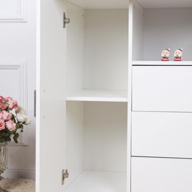 Пеленальний столик ecomi, дитячий комод з дерева з пеленальною тумбою, 3 шухляди, 1 дверцята, висота 100 см, білий колір, пеленальний столик 113x100 см, хромовані ручки