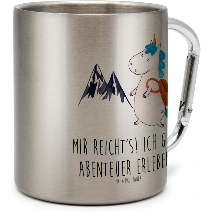 Термокружка Містер і місіс Панда з єдинорогом-альпіністом - подарунок, свято, термокружка, кухоль для пиття з нержавіючої сталі, гори, чайна кружка, єдинороги, ізольована кружка, мандрівник