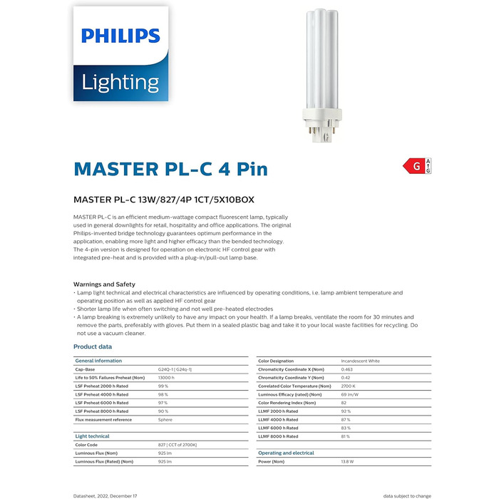 КОМПАКТНА ЛЮМІНЕСЦЕНТНА ЛАМПА 13 Вт, 623263 MASTER PL-C13W