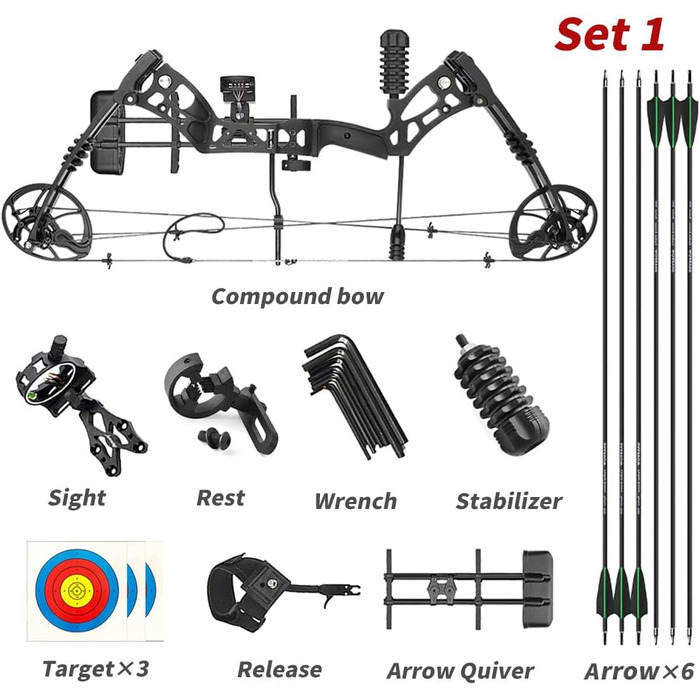 Набір складених луків ZSHJGJR 35–70 lb – регульований мисливський та спортивний лук з повним комплектом аксесуарів