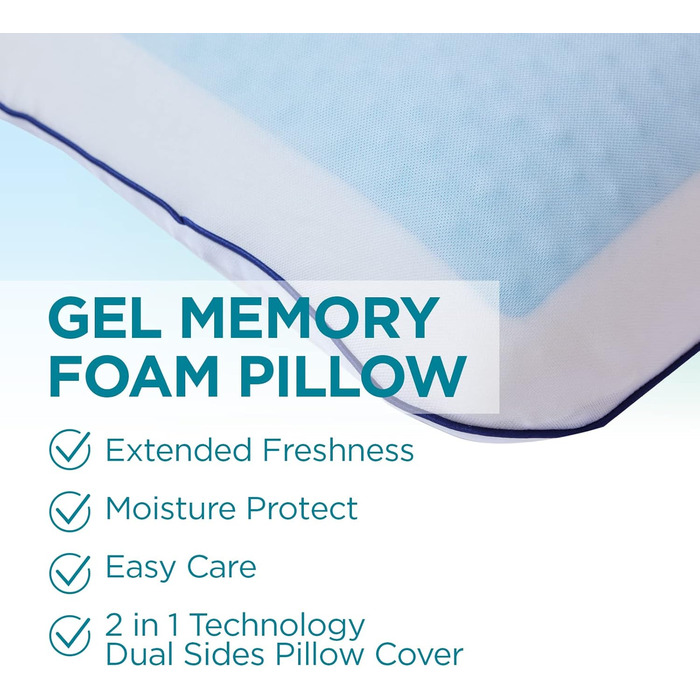 Охолоджувальна подушка Mabel Home з піни з ефектом пам&39яті, термогель, ортопедична подушка для контуру шиї та шийного відділу хребта для сну на боці та спині, ергономічна подушка для ліжка від болю в шиї - синьо-біла