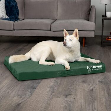 Ортопедичне ліжко для собак Furhaven XL, водостійке, для використання в приміщенні/на вулиці, з логотипом, Oxford Polycanvas, зі знімним чохлом, що прається - Forest, Jumbo (X-Large Д 102 x Ш 81 x В 10 см Forest)
