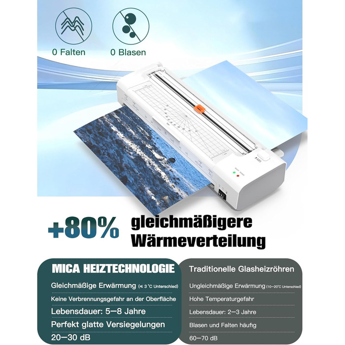 Дюймовий ламінатор A3 з автоматичною подачею паперу, гаряче та холодне ламінування A3, 20 пакетів для ламінування, комплект 10-в-1 з різаком, тримером та закруглювачем кутів для офісу, школи та дому, білий ламінатор A3, білий, 13-