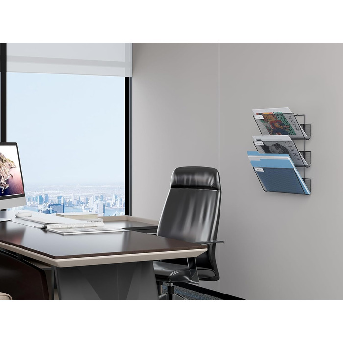 Міцний металевий тримач для журналів EasyPAG з 3 відділеннями, настінний тримач для журналів, тримач для файлів, тримач для документів, підвісний органайзер для журналів, тримач для флаєрів, диспенсер для брошур, чорний