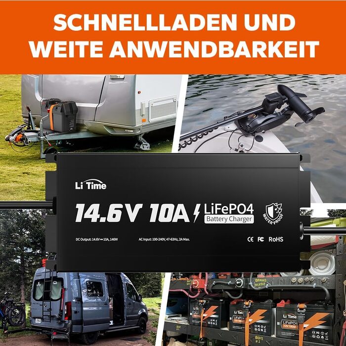 Зарядний пристрій LiTime 14.6V 10A LiFePO4, водонепроникний IP67, зарядний пристрій для літій-