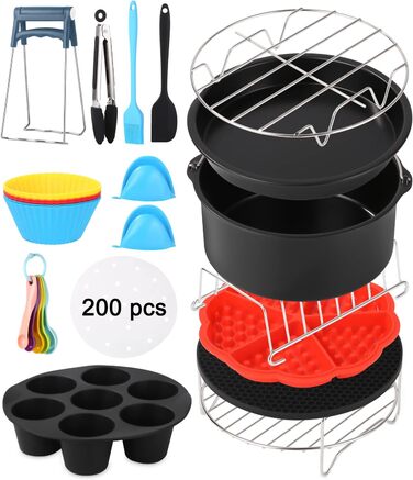 Дюймові аксесуари для фритюрниці, набір із 16 предметів із 200 аркушів паперу для випічки, підходить для фритюрниць діаметром понад 18 см (7 дюймів), 7-