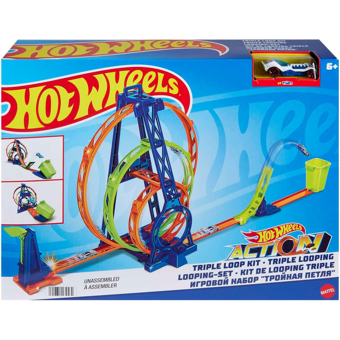 Трек Hot Wheels Triple Looping, набір для будівництва автотреку для машинок Hot Wheels, з 3 закільцьованими треками, в т.ч. 1 ігра