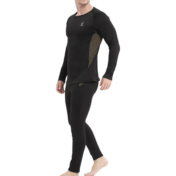 Комплект чоловічої термобілизни, тепла лижна білизна, дихаюча та термобілизна довга, функціональна білизна для чоловіків взимку та спорту, чорний/зелений, XXL