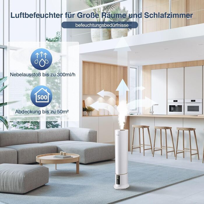 Зволожувач повітря Grelife 9 л, зволожувач повітря з верхнім заповненням для спальні, дитячої, автоматичне вимкнення, 3 налаштуван