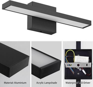 Світлодіодне дзеркальне світло для ванної кімнати Klighten 40 см, 12 Вт IP44 Лампа для ванної кімнати, Дзеркальна лампа для ванної