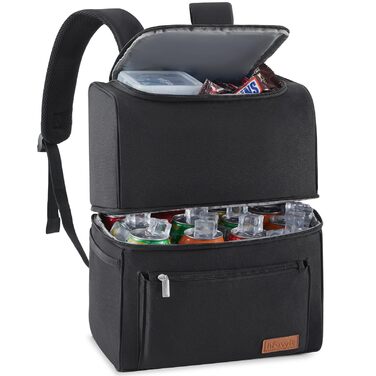 Ізольована сумка-холодильник Lifewit 21L 30 Can, термосумка для обіду, рюкзак-холодильник, герметична двоповерхова сумка-холодильник для чоловіків, жінок, мам для обіду, пікніка, покупок, подорожей, чорна