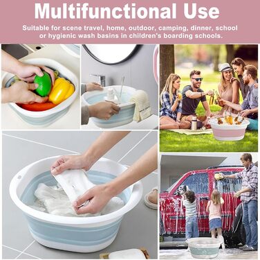 Складана мийка для миття посуду, 9 л, портативна мийка, силіконовий пластиковий кошик, багатоцільова мийка для подорожей на природі, кемпінгова мийка, компактна, складана, рожевий S, M, синій білий